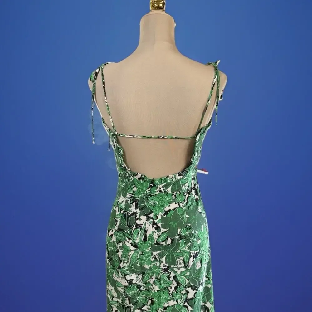 Free People Green Floral Linen Blend Midi Dress Festival Resort Boho | Worn Once - Picture 4 of 11